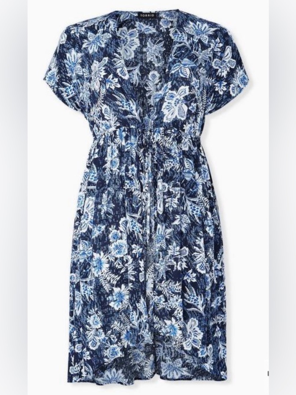 Torrid Cinch Waist Kimono Women’s Size 00 (M-L) Tie-Waist Floral Kaftan Blue